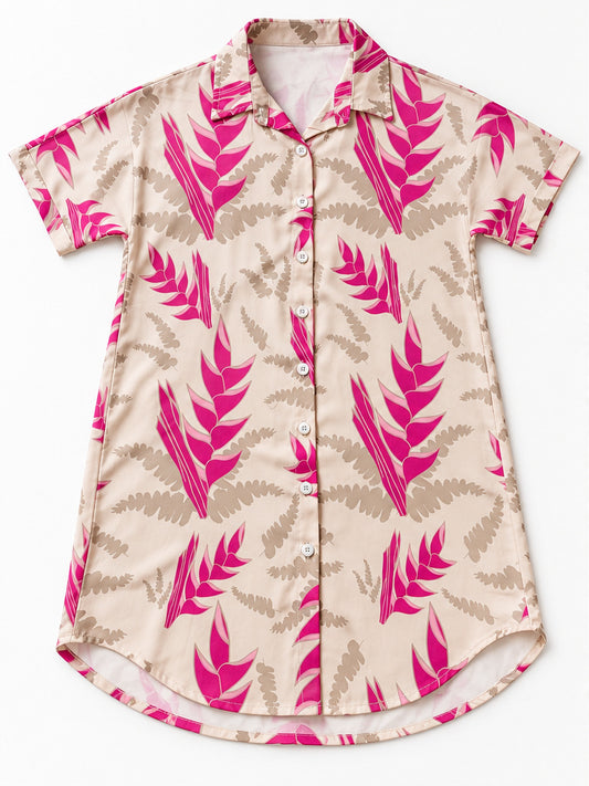 Honey Girl Heliconia Shirt Dress